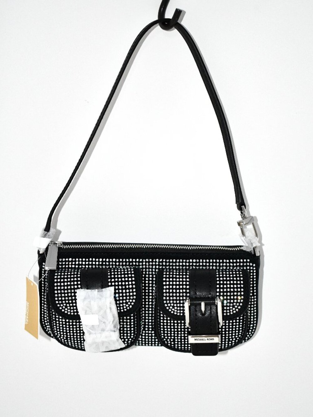 Michael Kors Zoe SMALL Leather Convertible Pouchette in Black #32F5SZCU1Y NWT